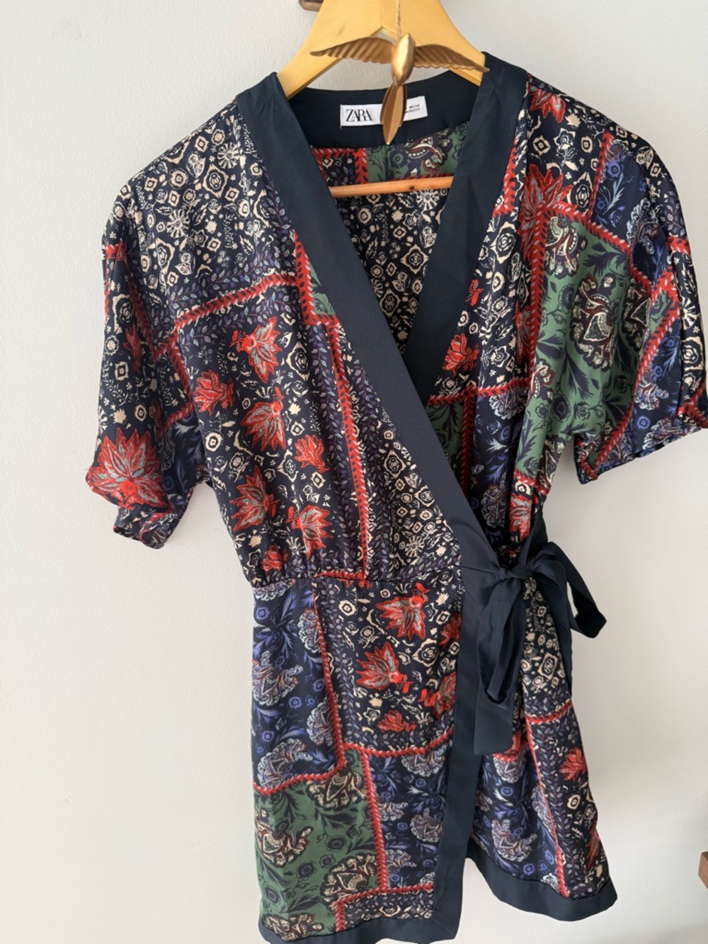 Zara Navy Mix-Print Wrap Dress - Picture 6 of 6